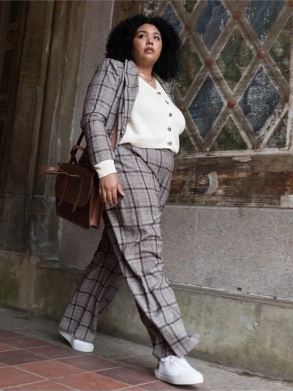 Able Elma Structured Blazer Brown White Plaid Plus Size 2X Oversized NWT - Picture 2 of 10